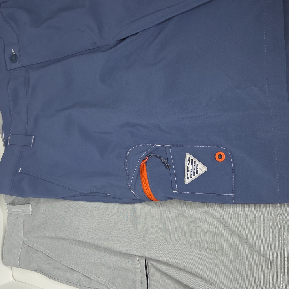 Columbia PFG Men's Blue Tackle Shorts And Gray Micro Stripe Casual Short Size 40